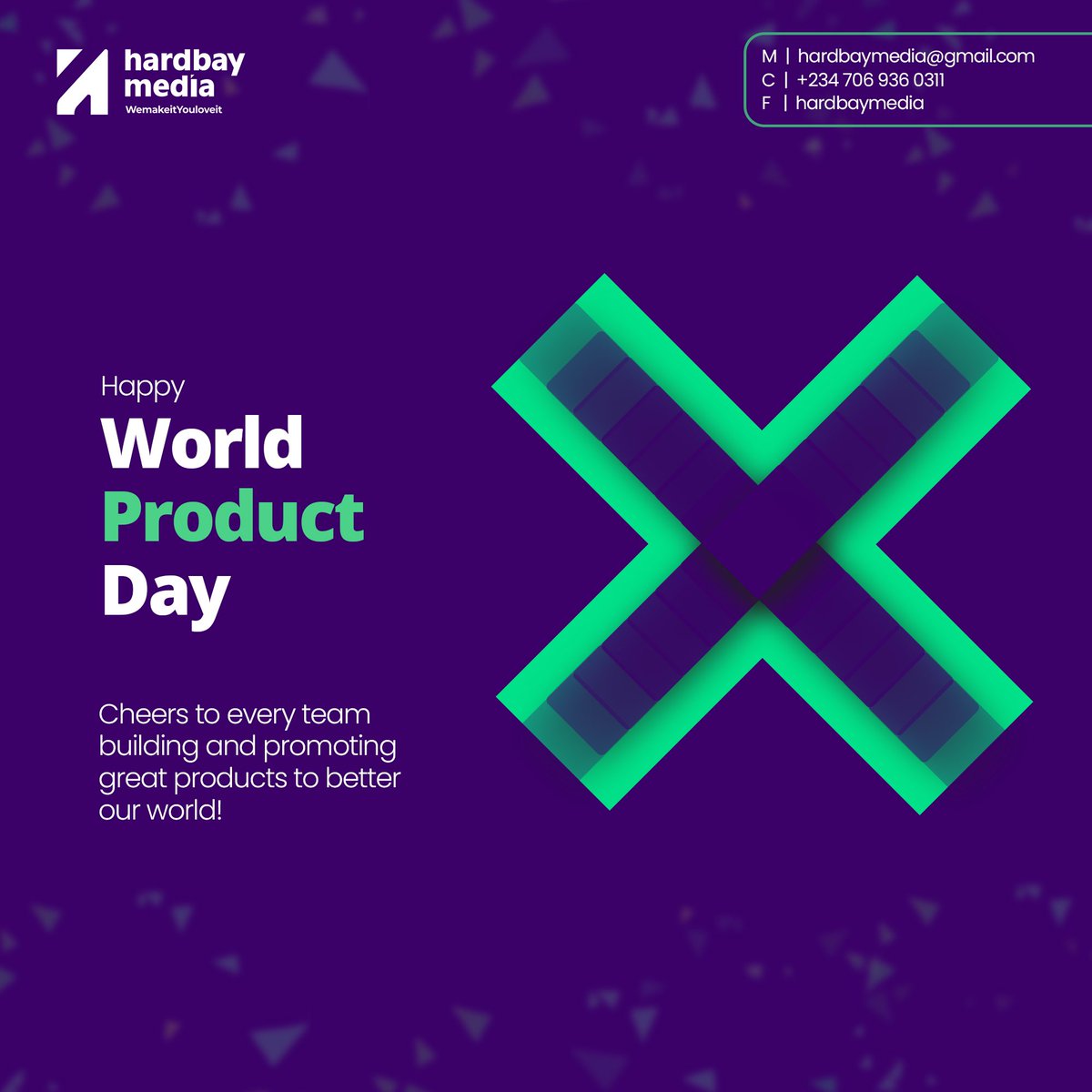 You Rock 🫡. 

Cheers to every great product you have built. Cheers to what you are building. 
Without you the world is not complete. 

Happy World Product Day
❎❎❎ = ✅

#Hardbaymedia #Worldproductday #ProductDay #productday2023 #Productdesign #productmanagement #productdev