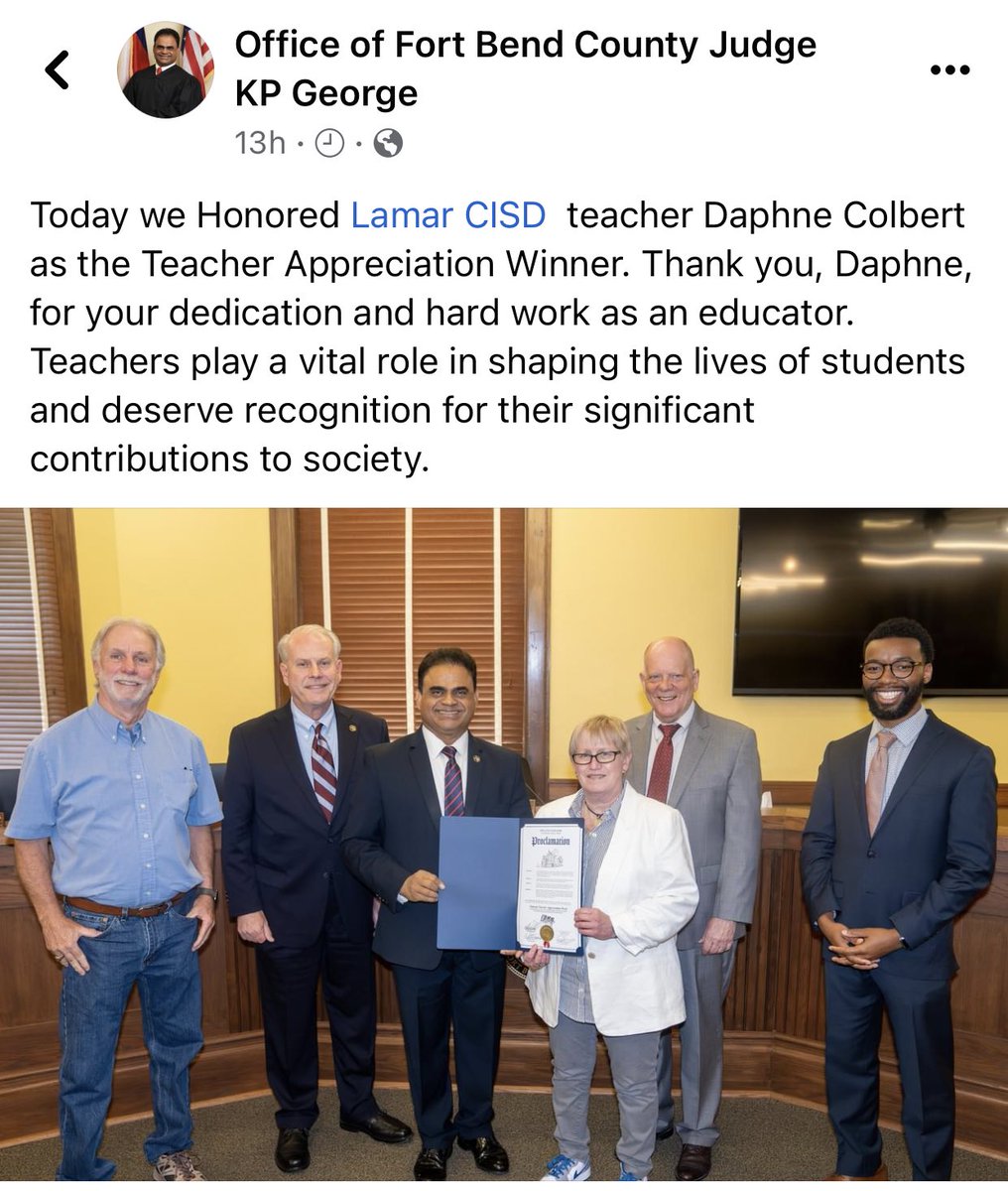 lcisd_specials's tweet photo. We’re excited to celebrate 1 of our amazing teachers, from JJAEP, Mrs. Colbert! Our 2020 TOY was nominated &amp; accepted the FBC Teacher Appreciation Proclamation, on behalf of ALL teachers in FBC! #Thankful to have teachers who truly live to #BeTheOneLCISD for kids! #SpecialSites https://t.co/4IRjkk3Srm