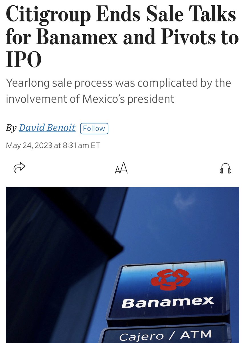 ¿Quien dobló a quien? 
López Obrador construye  caro e indemniza barato. 

Citigroup venderá las acciones en las bolsas 
Señalan de responsable a @lopezobrador_ 👇🏻
Citigroup finaliza negociaciones de venta de Banamex 
El proceso de venta de un año se complicó por la participación…