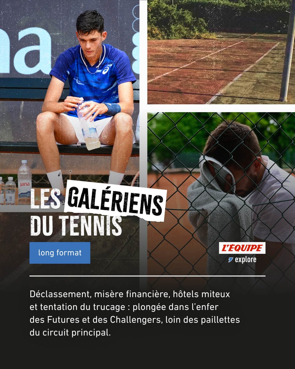 𝗟𝗲𝘀 𝗴𝗮𝗹𝗲́𝗿𝗶𝗲𝗻𝘀 𝗱𝘂 𝘁𝗲𝗻𝗻𝗶𝘀 🎾
Déclassement, misère financière, hôtels miteux et tentation du trucage : plongée dans l’enfer des Futures et des Challengers, loin des paillettes du circuit principal.

📲 lequipe.fr/explore/wf114-…