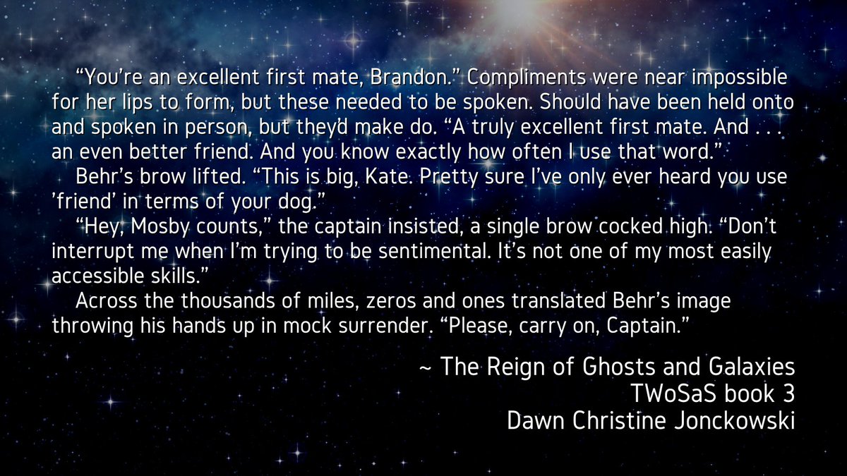 DawnCJonckowski's tweet image. It&apos;s #WIPpetWednesday!
Woolsey may only be saying sentimental words to an 𝗶𝗺𝗮𝗴𝗲 on a screen, but hey, she&apos;s saying them.

#amwriting #TheWeightofStarsandSuns #trilogy #bookthree #comingsoon