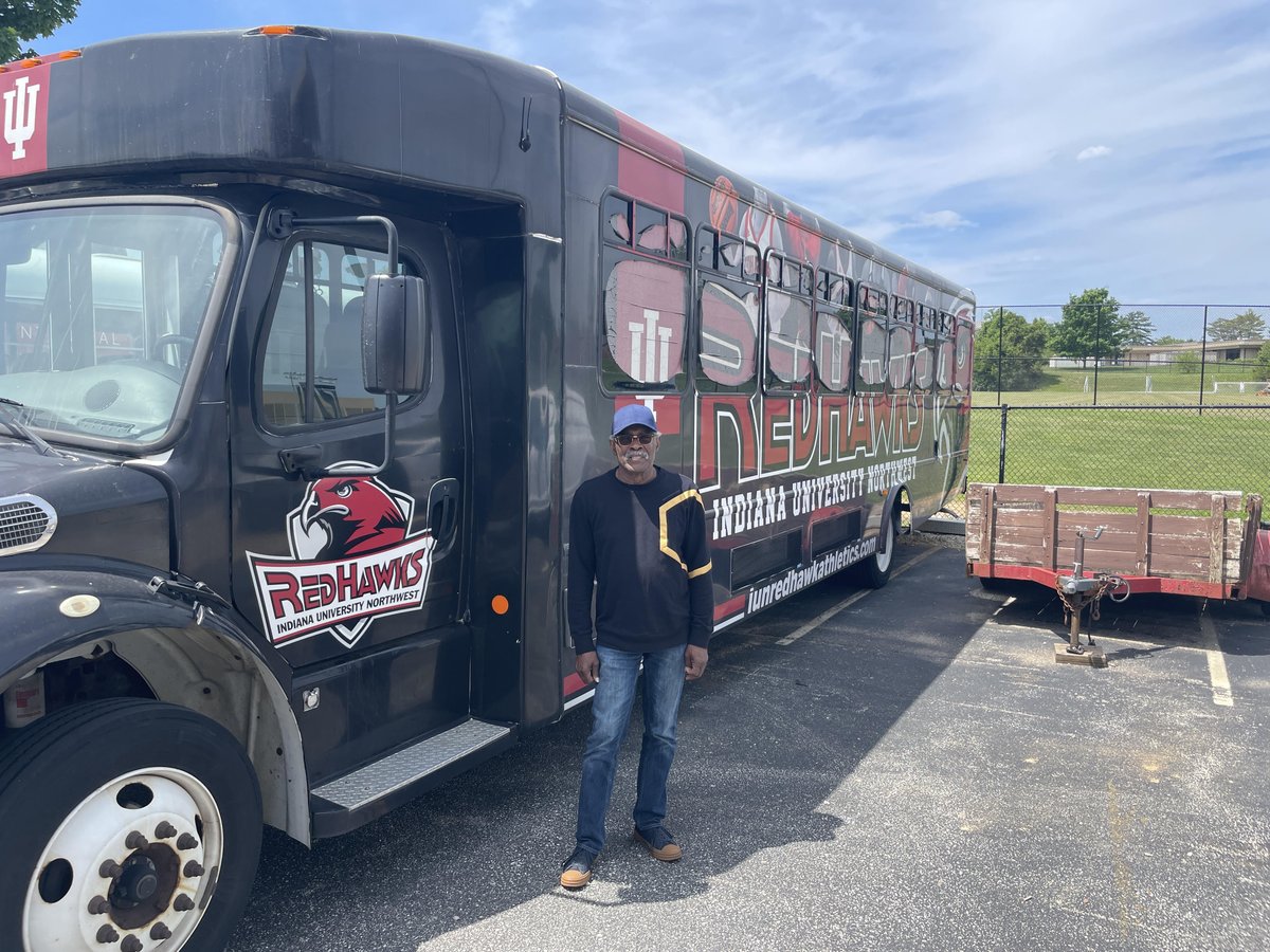 The RedHawk bus is officially retired. Sidney Jordan drove the bus to Bloomington earlier in the week, and wanted one more picture with the bus.