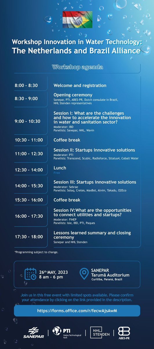 PaquesLAM's tweet photo. A Paques LAM participa do Workshop “Inovação em Tecnologia de Água e Esgoto: Aliança Brasil e Holanda”. O diretor da Paques Sérgio Cruz irá se apresentar no painel das 16h. Inscrições aqui: https://t.co/o34jwaGcfI https://t.co/gbymwRf54v