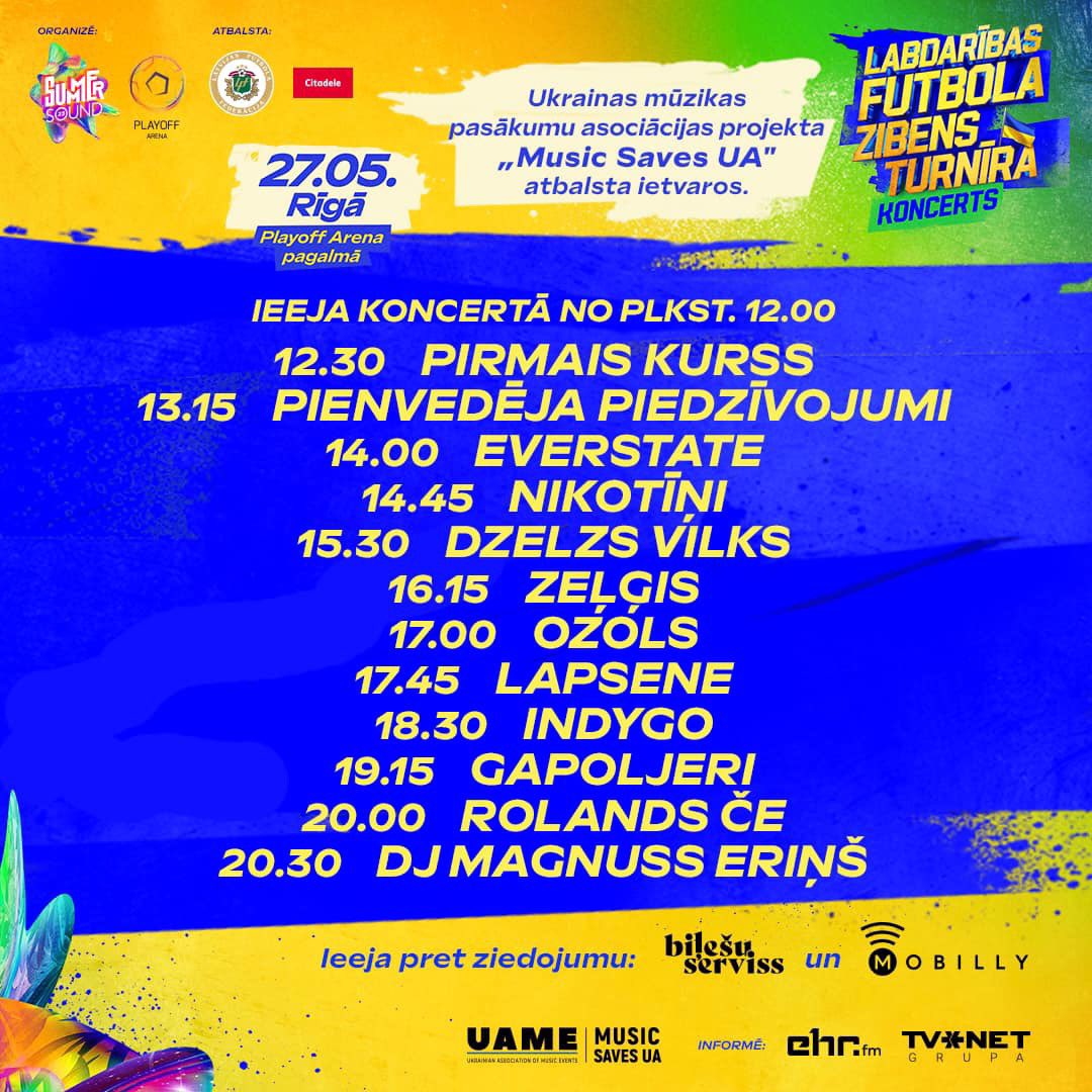 Sestdien, 27.05., tiekamies PalyOff Arēna pagalmā, lai baudītu mūziku un izdarītu labu sirdsdarbu! 💙💛 Visi ienākumi no pasākuma tiks ziedoti @musicsavesua projekta vajadzībām humānās palīdzības nodrošināšanai Ukrainā! ✨💪🏻