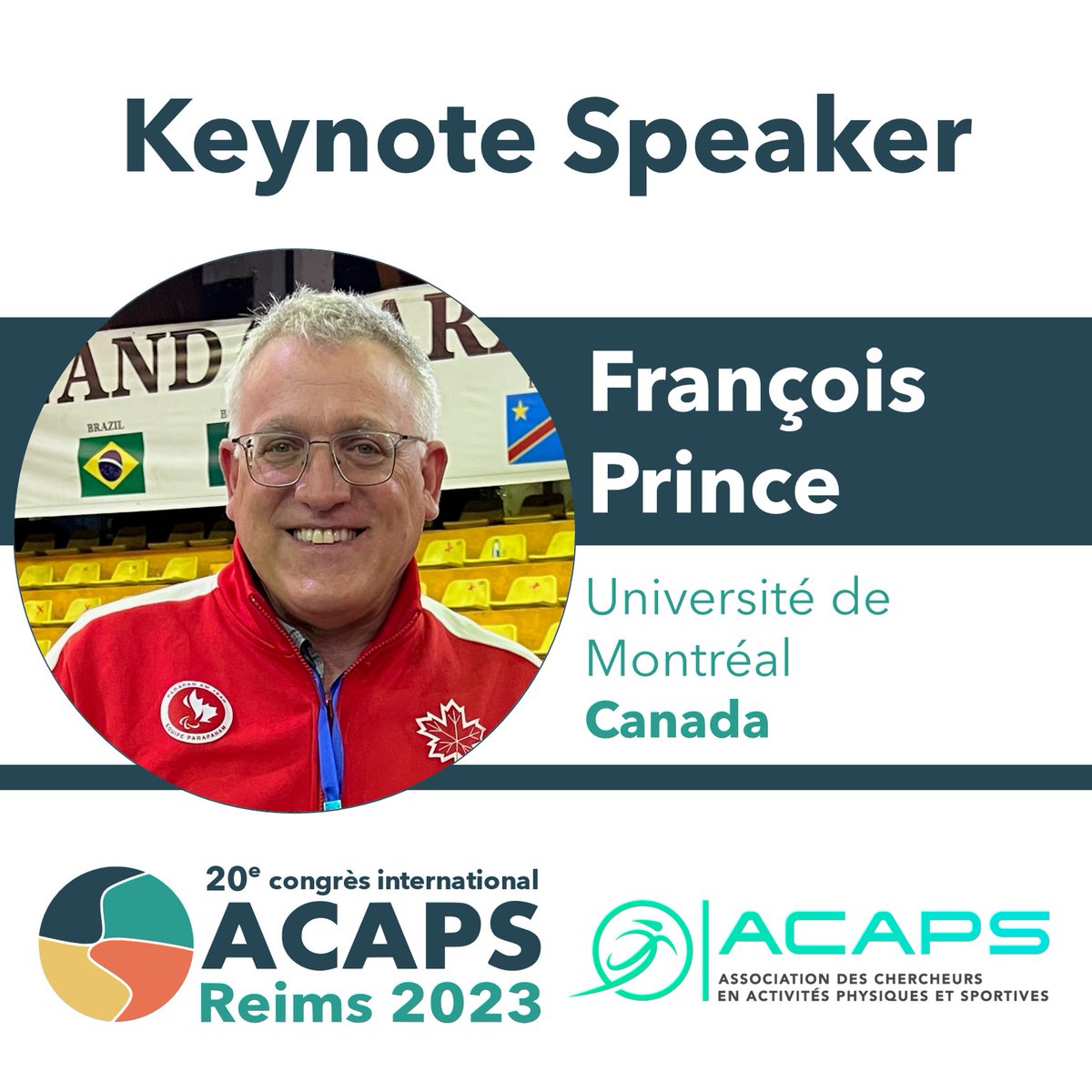 ACAPS Reims 2023 (@acaps2023) on Twitter photo Conférence invitée # 3
Pr. François Prince (<a href="/UMontreal/">Université de Montréal</a> ) proposera une conférence au congrès de l'ACAPS 2023 à Reims. Plus d'info sur : acaps2023.sciencesconf.org
<a href="/LaboratoirePsms/">Laboratoire PSMS</a>
<a href="/StapsAres/">ARES : Association Rémoise des Étudiants en STAPS</a>
<a href="/universitereims/">Université de Reims Champagne-Ardenne</a>
<a href="/ACAPS_asso/">ACAPS</a>
<a href="/VilledeReims/">Ville de Reims</a>
<a href="/regiongrandest/">Région Grand Est</a>
<a href="/acaps2023/">ACAPS Reims 2023</a>
<a href="/GrandReims/">Grand Reims</a> Conférence invitée # 3
Pr. François Prince (<a href="/UMontreal/">Université de Montréal</a> ) proposera une conférence au congrès de l'ACAPS 2023 à Reims. Plus d'info sur : acaps2023.sciencesconf.org
<a href="/LaboratoirePsms/">Laboratoire PSMS</a>
<a href="/StapsAres/">ARES : Association Rémoise des Étudiants en STAPS</a>
<a href="/universitereims/">Université de Reims Champagne-Ardenne</a>
<a href="/ACAPS_asso/">ACAPS</a>
<a href="/VilledeReims/">Ville de Reims</a>
<a href="/regiongrandest/">Région Grand Est</a>
<a href="/acaps2023/">ACAPS Reims 2023</a>
<a href="/GrandReims/">Grand Reims</a>