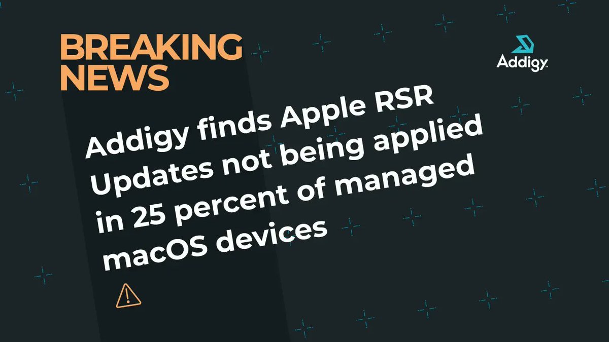 Breaking news! Up to 25% of all managed macOS devices are not applying Apple RSR updates. Introducing the MDM Watchdog Utility—our powerful solution that ensures devices enable critical patches, available now for all Addigy customers. Read more: buff.ly/43qbJvO