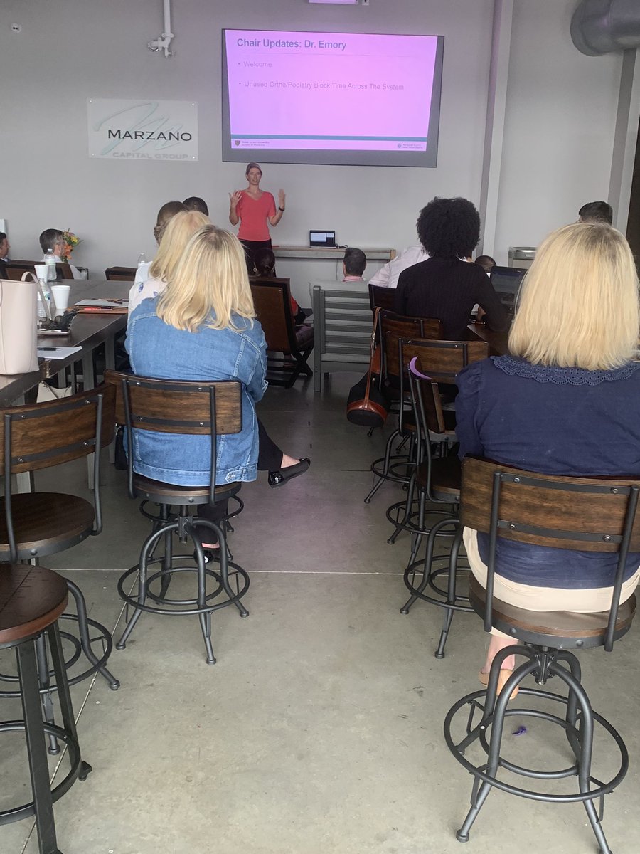 WakeForestOrtho's tweet photo. Our Administrative Leadership Team went back to in person meetings @ our new @RiseIndoorSport clinic. Special Guest: New Chair - Dr. Cynthia Emory &amp; a Celebration of Practice Manager, Sandra Jarrett’s retirement, after 28 years at our Salisbury clinic! 🎩 #leadership https://t.co/MNPB0kz9YW