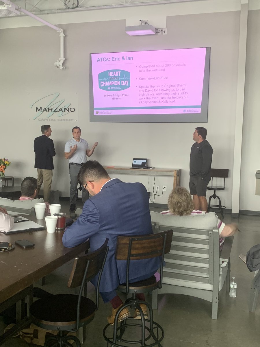 WakeForestOrtho's tweet photo. Our Administrative Leadership Team went back to in person meetings @ our new @RiseIndoorSport clinic. Special Guest: New Chair - Dr. Cynthia Emory &amp; a Celebration of Practice Manager, Sandra Jarrett’s retirement, after 28 years at our Salisbury clinic! 🎩 #leadership https://t.co/MNPB0kz9YW