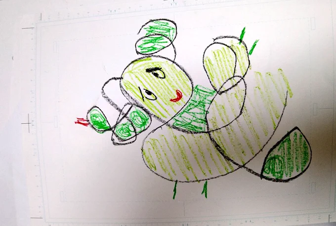 娘が紙に描いたぐちゃぐちゃをパパが完成させるシリーズ。サボさんとチョッパーだそうです