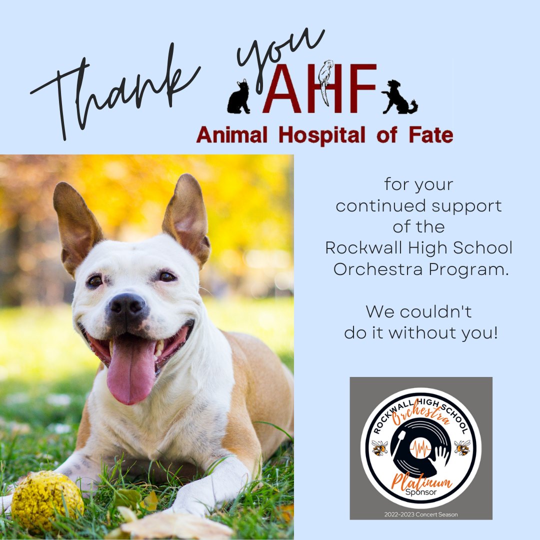 Thank you Animal Hospital of Fate for your continued support and love of the Orchestra.  Without you support, we would not be able to do it all.  #jfnd #rockwallorchestra <a href="/rockwallschools/">Rockwall ISD</a> <a href="/risdfinearts/">RISD Fine Arts</a> <a href="/rockwall_HS/">RockwallHighSchool</a> 
#AHFate
