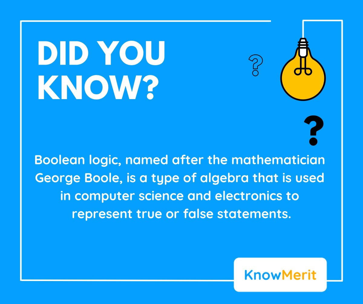KnowMerit's tweet image. Unlock the power of Boolean Logic! 🗝️🌐 Discover how 0s and 1s shape our digital world. 🤖💡 Join us on a mind-bending journey through AND, OR, and NOT operators, unraveling the secrets of decision-making. 🧠🔀 #BooleanLogic #DigitalWorld #knowmerit #edtech  #bestonlinetutors