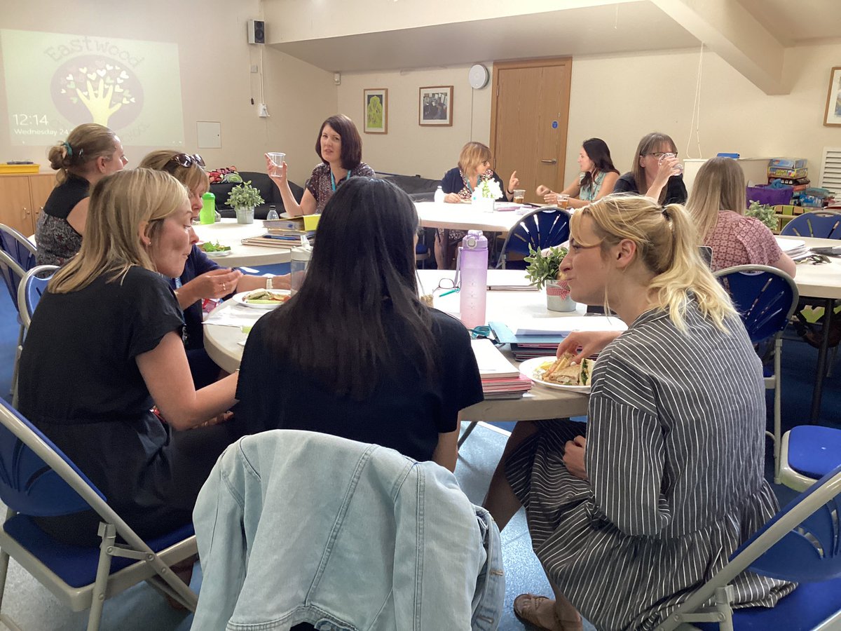 ECS_Keighley's tweet photo. We enjoyed hosting the NSAT EYFS Moderation day here at Eastwood. Fabulous opportunity to share, discuss and collaborate good practice and moderate expectations for ELG. 
@N_StarAT #greatbunch #timetositdowntoeatforonce #thankstolynda #sharinggoodpractice #eyfsrocks https://t.co/GPqM6IRSSq