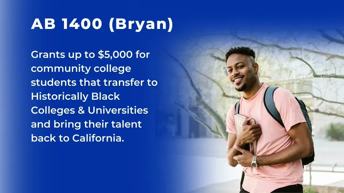 CollegeOpp's tweet photo. Only 5% of Black students @CalCommColleges are able transfer to a 4-year university within four years. #AB1400 by @isaacgbryan can advance #BlackStudentSuccess by providing up to $5000 for students transferring to #HBCUs via the ADT! https://t.co/r3a8ZFJAVC