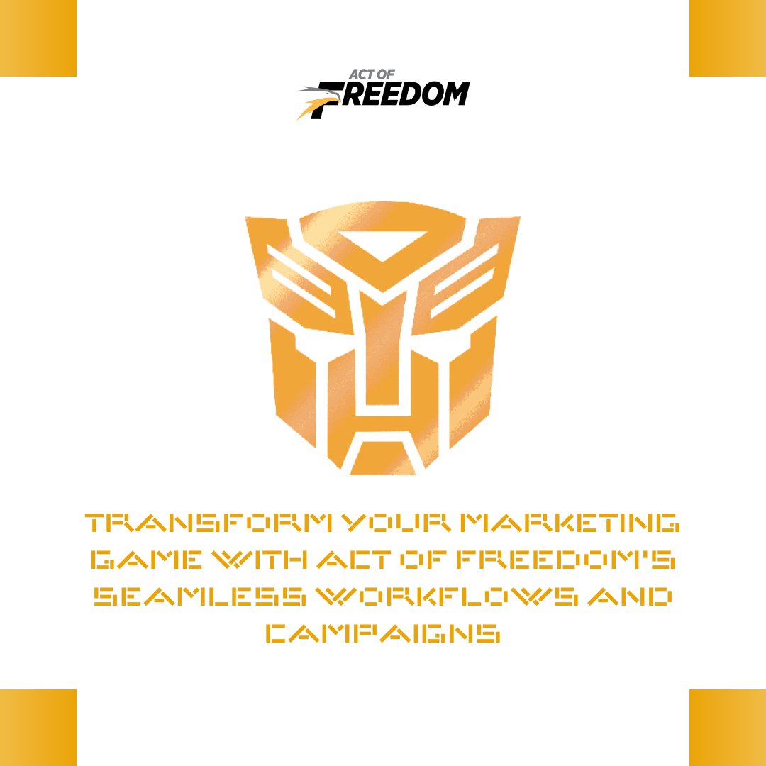 Ready to take your marketing to the next level? Let Act of Freedom's seamless workflows and campaigns be your game-changer

#ActofFreedom #MarketingGameChanger #SeamlessWorkflows #CampaignsSuccess