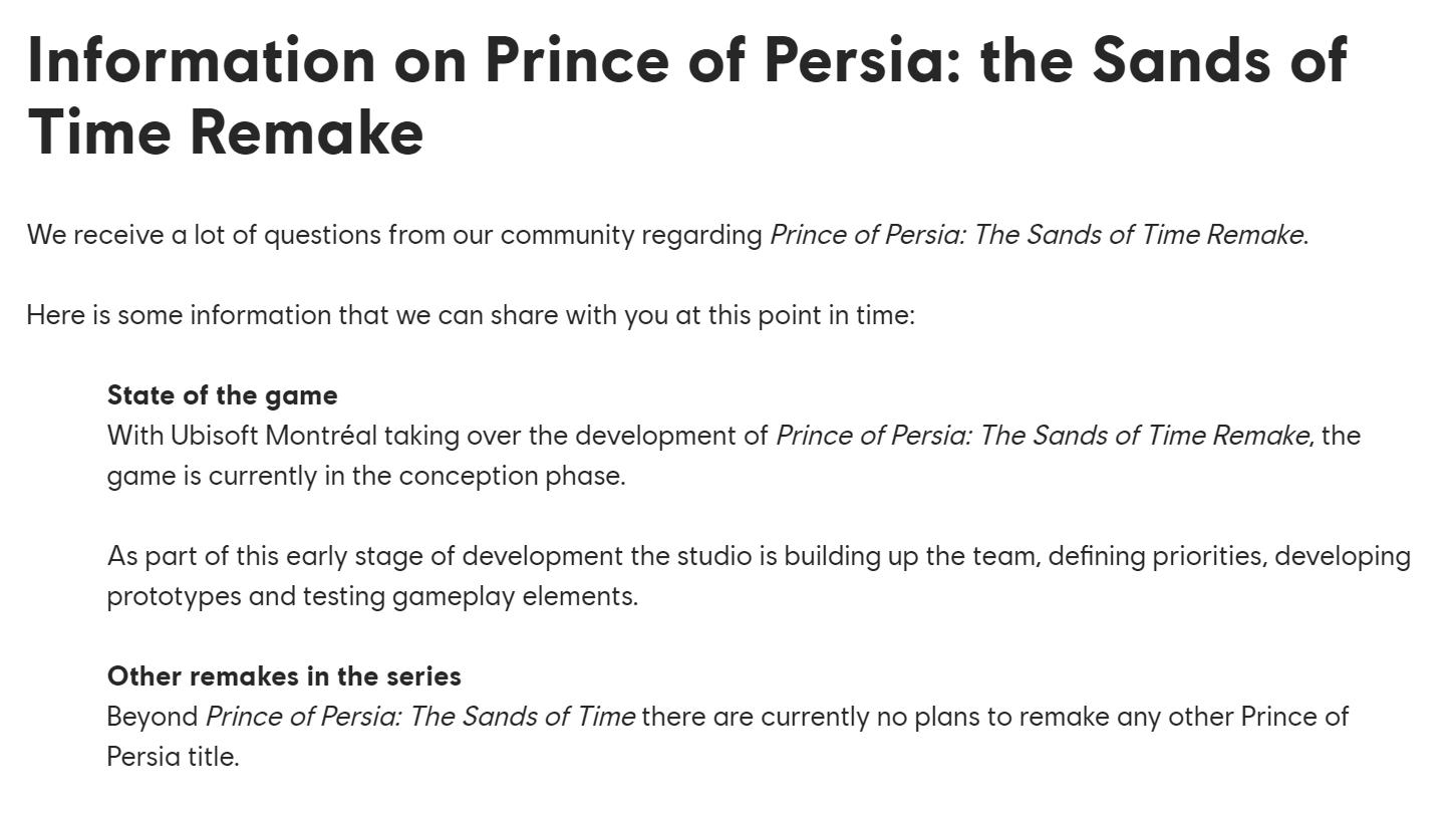 Ubisoft Montreal takes over work on 'Prince of Persia: The Sands of Time  Remake