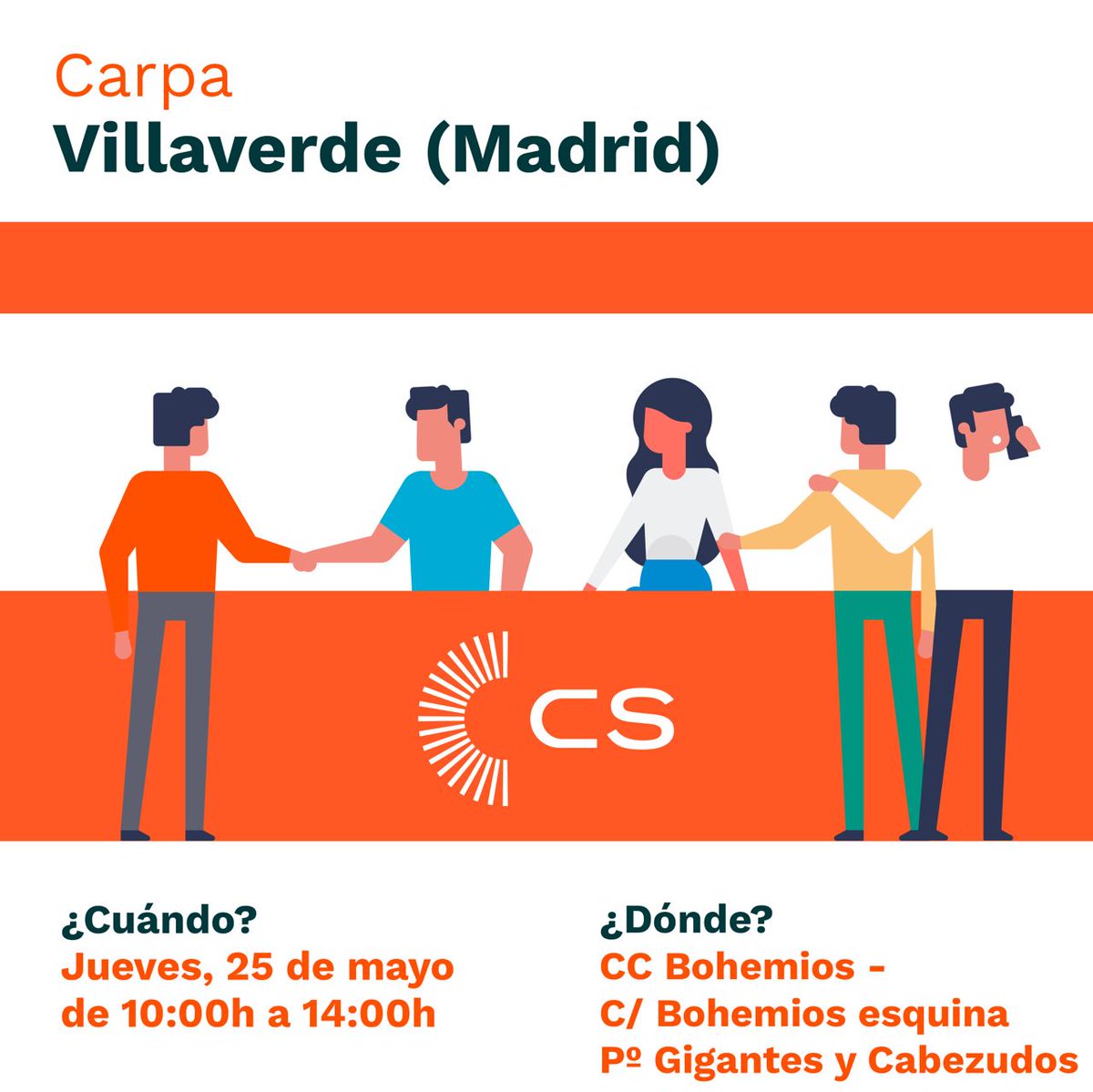 🍊 No te pierdas mañana nuestra #CarpaCiudadana en el mercadillo de Villaverde

📍C/ Bohemios esquina Pº Gigantes y Cabezudos - junto a CC Bohemios
🗓 Jueves, 25 de mayo
🕛 De 10.00 a 14.00h

#VivaLaVilla 
#EnMadridSomosDeVilla