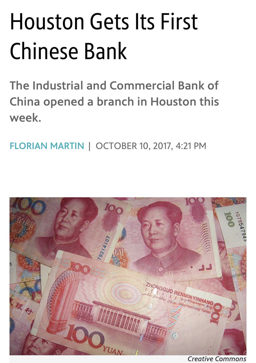 merissahansen17's tweet photo. How many people are aware that Mayor Turner pushed for the Bank of China to form a branch here? He got his wish, and in 2017 the bank formed a branch here. 

Yes, here in Houston, Texas…. 

Link: https://t.co/Bfk1IznE5p https://t.co/eIzxOUtjZT