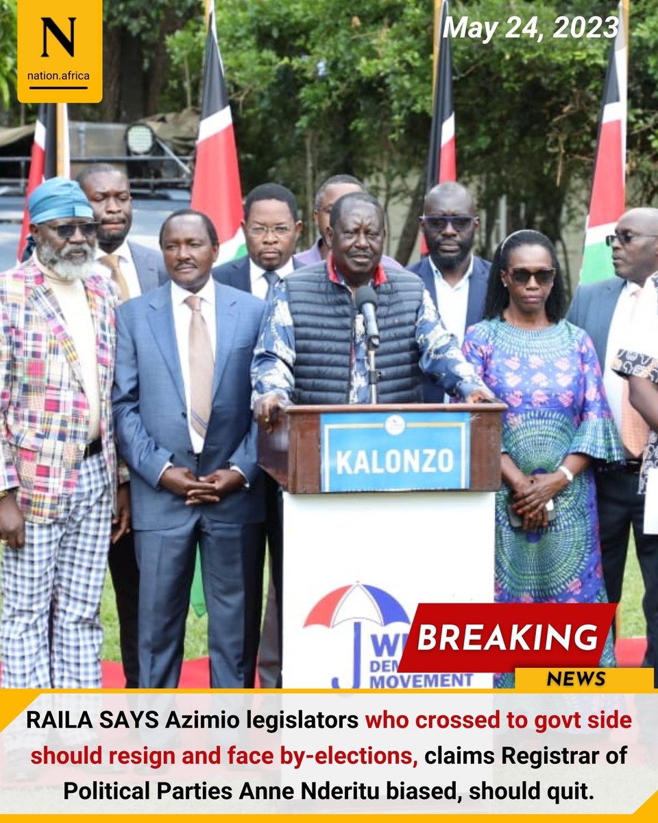 NationAfrica's tweet image. RAILA SAYS Azimio legislators who crossed to government side should resign and face by-elections. nation.africa/kenya/news/pol…