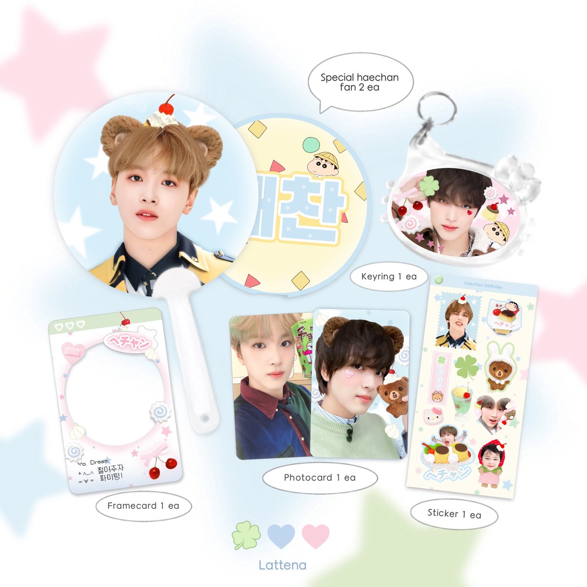 pls rt ♡
haechan birthday 🍥🎀🧸
random 5 set 
:  fan 2 ea (สุ่มให้)
: photocard random 1 ea
: keyring 1 ea
: sticker 1 ea
:frame card 1 ea
☆ สุ่ม 06.06  (time :tba)
 #HAPPYHAECHANDAY