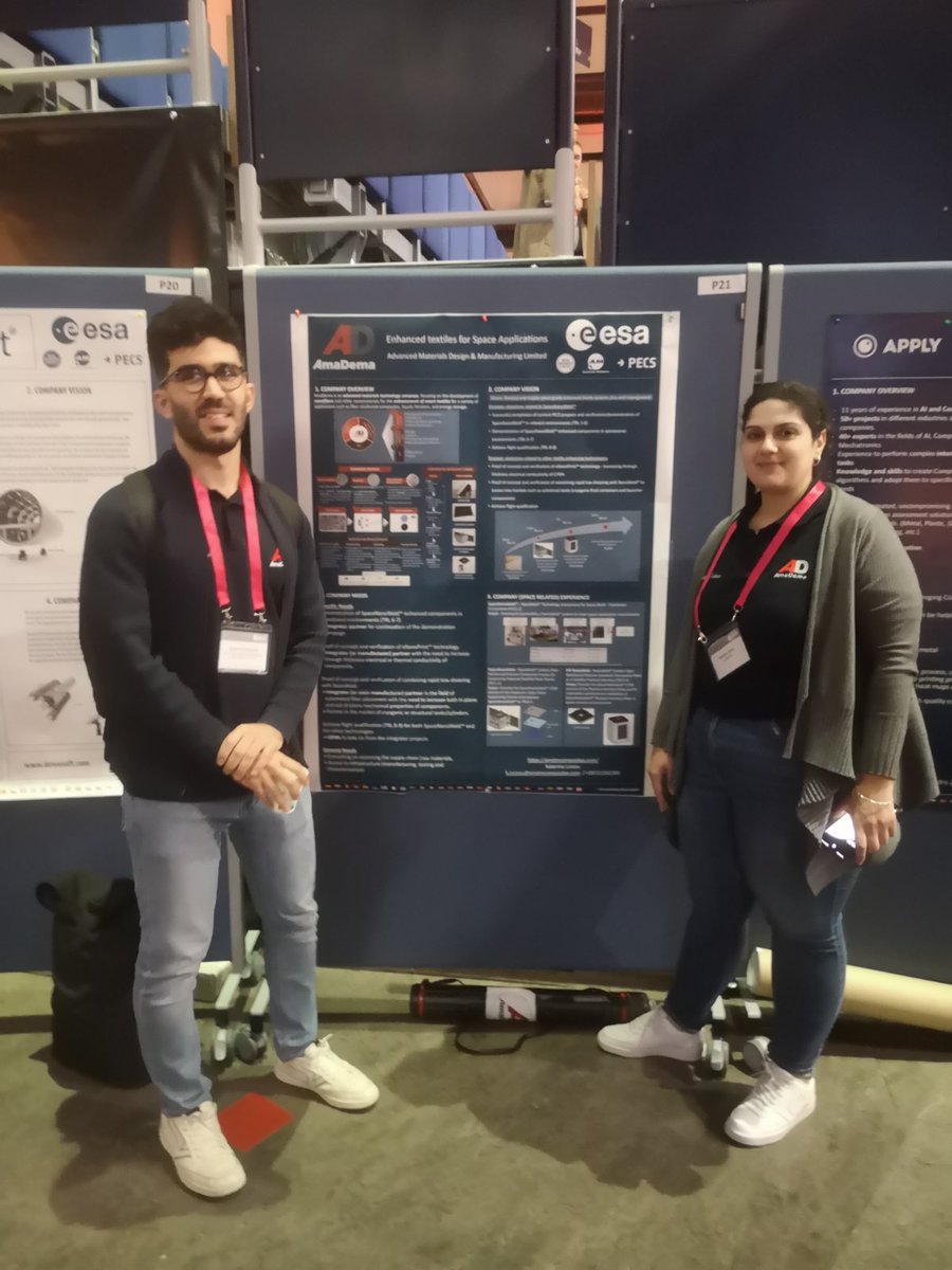 NanoWeld's tweet photo. Our Research &amp; Innovation Manager, Dr Angelos Evangelou, and our R&amp;D Engineer, Dr Katerina Loizou, also presented the enhanced textiles for space applications developed by AmaDema, in the "New capabilities and countries in European Space" Conference, at ESA/ESTEC in Noordwijk. https://t.co/D8RLB8D0Zn
