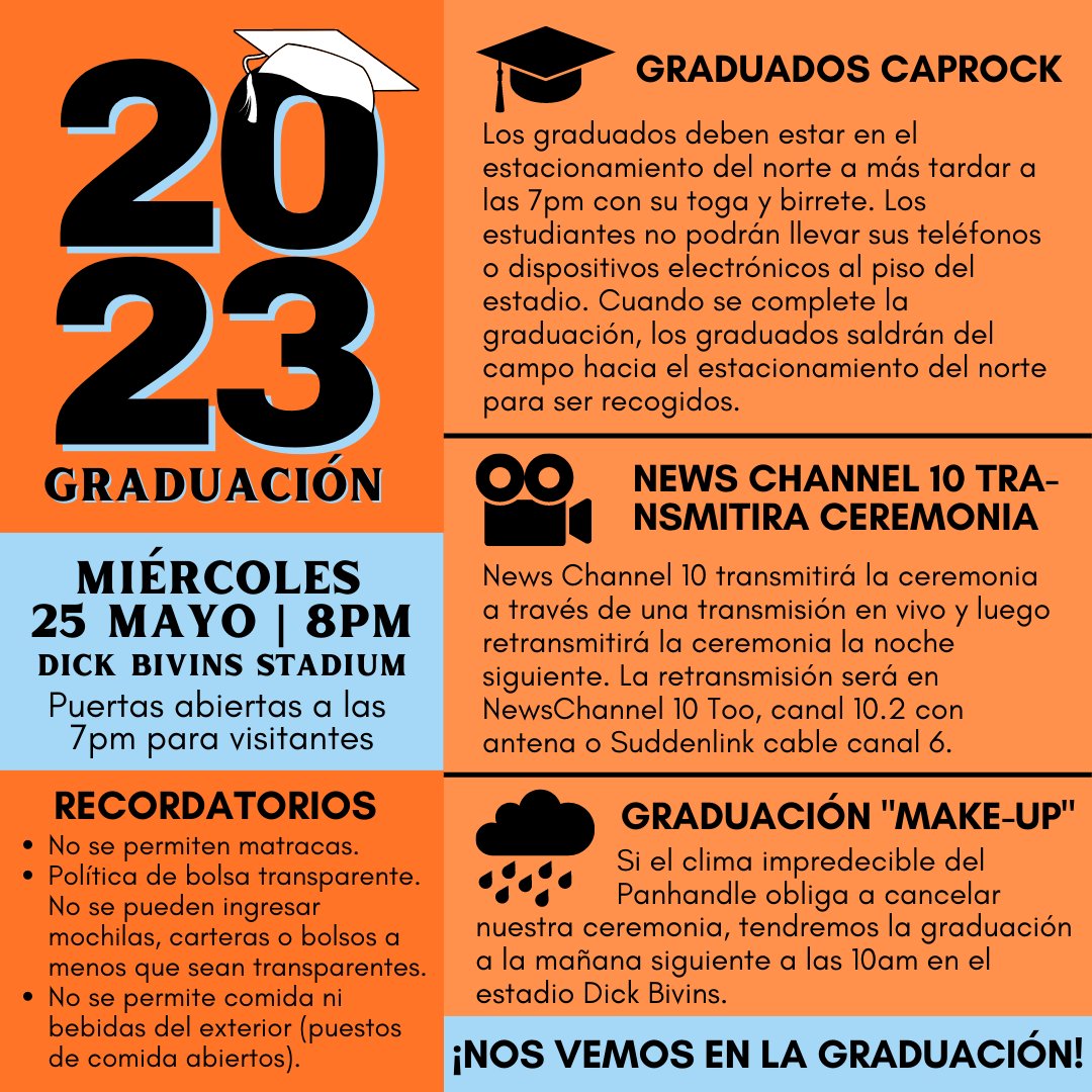 CHS parents, the time has come to celebrate the success of your Senior &amp; their accomplishments over the past 4 years. We have been honored to be a part of this journey &amp; are looking forward to celebrating this special occasion with you. Please take note of the graduation info.