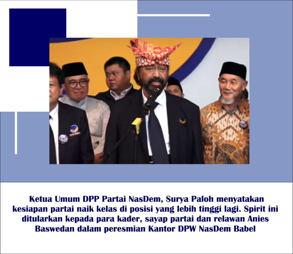 Pak Surya Paloh menyatakan bahwa Nasdem siap untuk naik kelas di posisi yang lebih tinggi lagi
#ItsTimeRestorasiIndonesia
#NasdemNo5
#AniesPresidenku
#NasDemPilihannya
