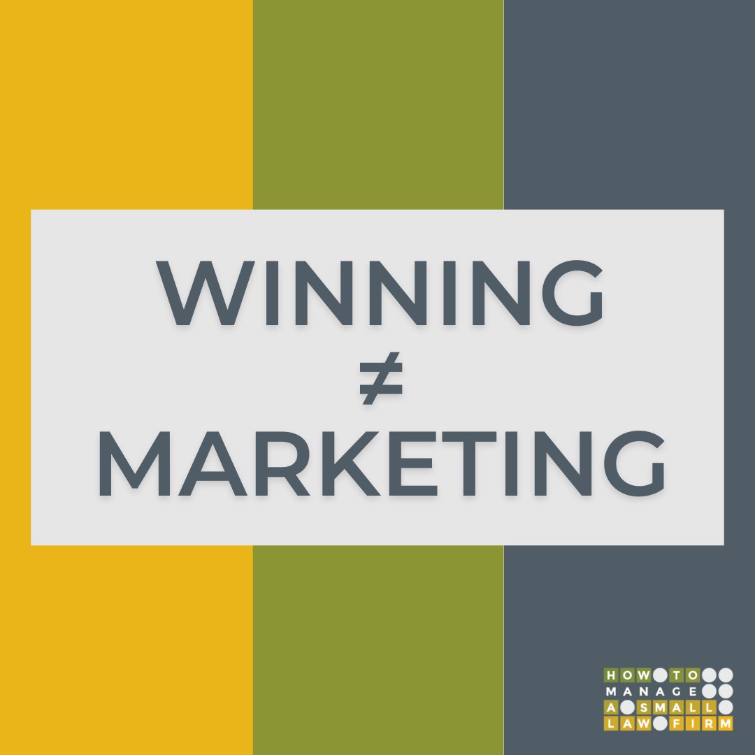 Winning a big case, in and of itself, doesn’t equal “marketing.”

What you do with the fact that you won a big case, that is marketing.

What is your plan to market the big win when it happens?

#TipoftheDay

#Marketing