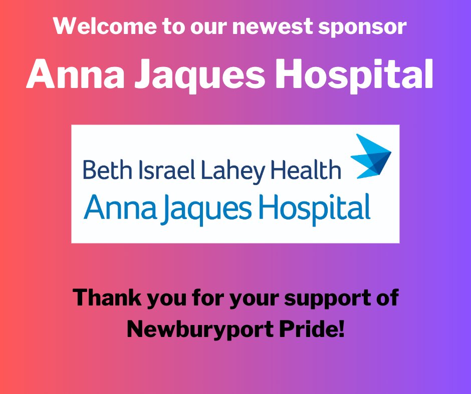 A warm welcome to Anna Jaques Hospital as our newest sponsor of Newburyport Pride!     A heart-felt thanks!

@annajaqueshospital #annajaqueshospital #nbptpride #newburyportpride