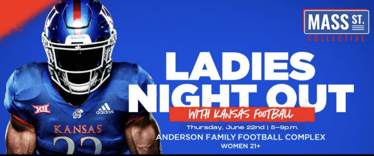 Buy your tickets today and join <a href="/KU_Football/">Kansas Football</a> for Ladies Night Out on June 22!
 
🎟️: massstrategies.com/ladies-night-f…  
 
@Mass_StNIL #NIL #KUcollective