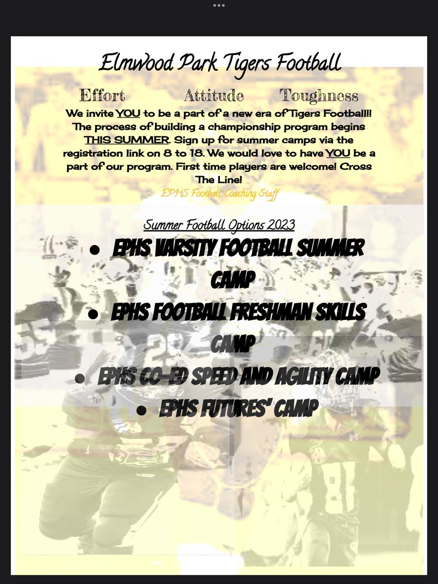 EPTigerFball's tweet photo. Summer Camp Registration is up and rolling! Offering new camp options for ALL EPHS athletes looking to improve this summer!! #TheHuntBegins #HUNT https://t.co/uSpLCSFgJL