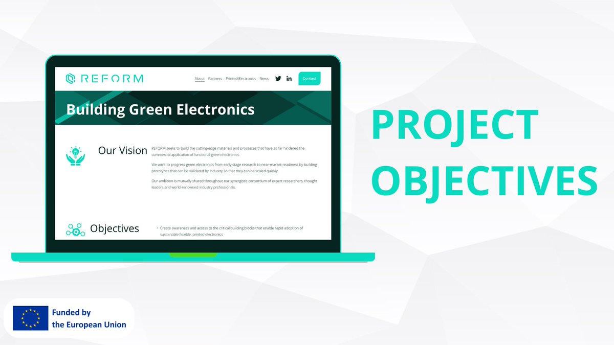 reformprojecteu's tweet image. The #ReformProject aims to develop a suite of sustainable fully-organic conductive inks for use in flexible #PrintedElectronics! 

Read more about the objectives of the #ReformProject here: 

🖥️ bit.ly/3UbH8yU