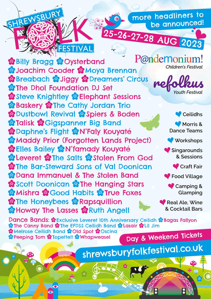 📢 More artists added to our August line up! 

<a href="/JoachimCooder/">Joachim Cooder</a>, Moya Brennan, <a href="/DreamersCircus/">Dreamers' Circus</a>, Cathy Jordan Trio, Stolen from God with <a href="/regmeuross/">REG MEUROSS</a>, Suntou Susso &amp; <a href="/CohenKilcoyne/">Cohen Braithwaite-Kilcoyne</a>, Scott Doonican, <a href="/TheHangingStars/">The Hanging Stars</a> &amp; <a href="/ruth_angell/">Ruth Angell</a>.  

🎟️ &amp; more 👉 shrewsburyfolkfestival.co.uk