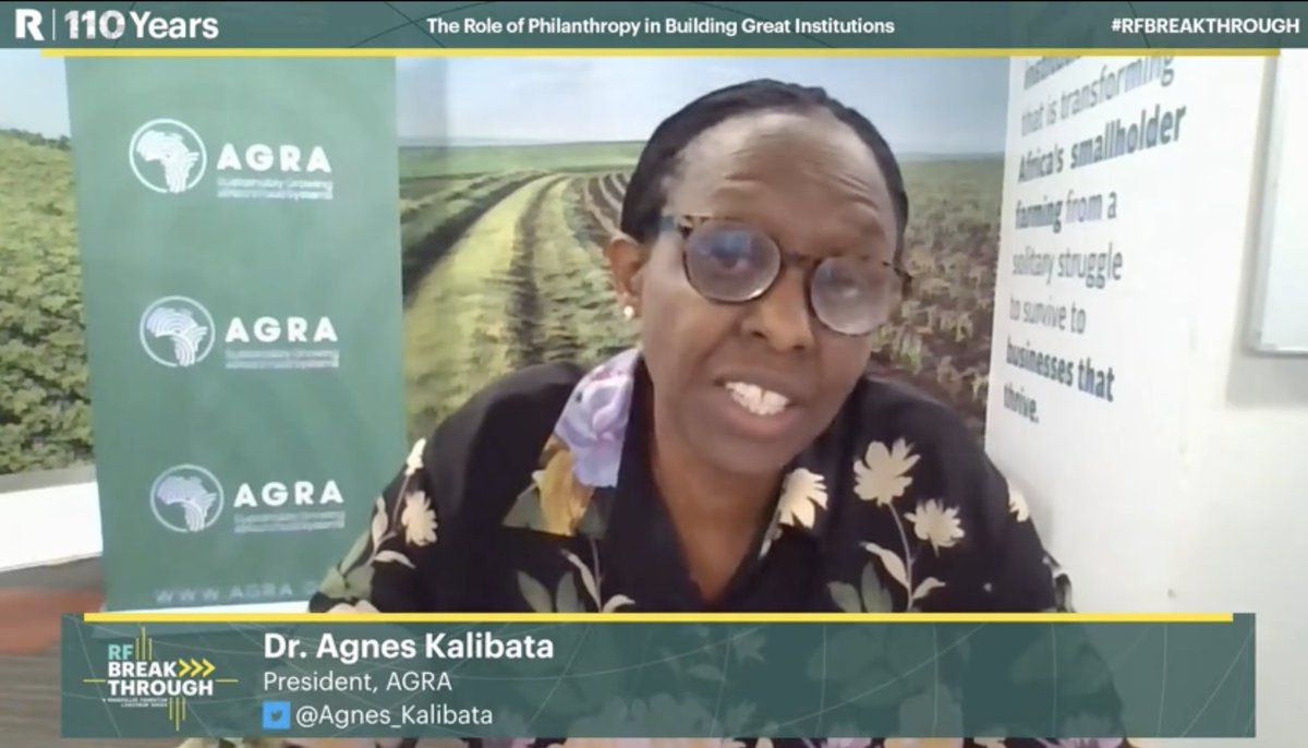 .@Agnes_Kalibata #AGRA has come this far, by being true to it's mission of supporting small scale farmers in #Africa being agile, being at the centre of policy making, supporting governments & private sector #RFis110