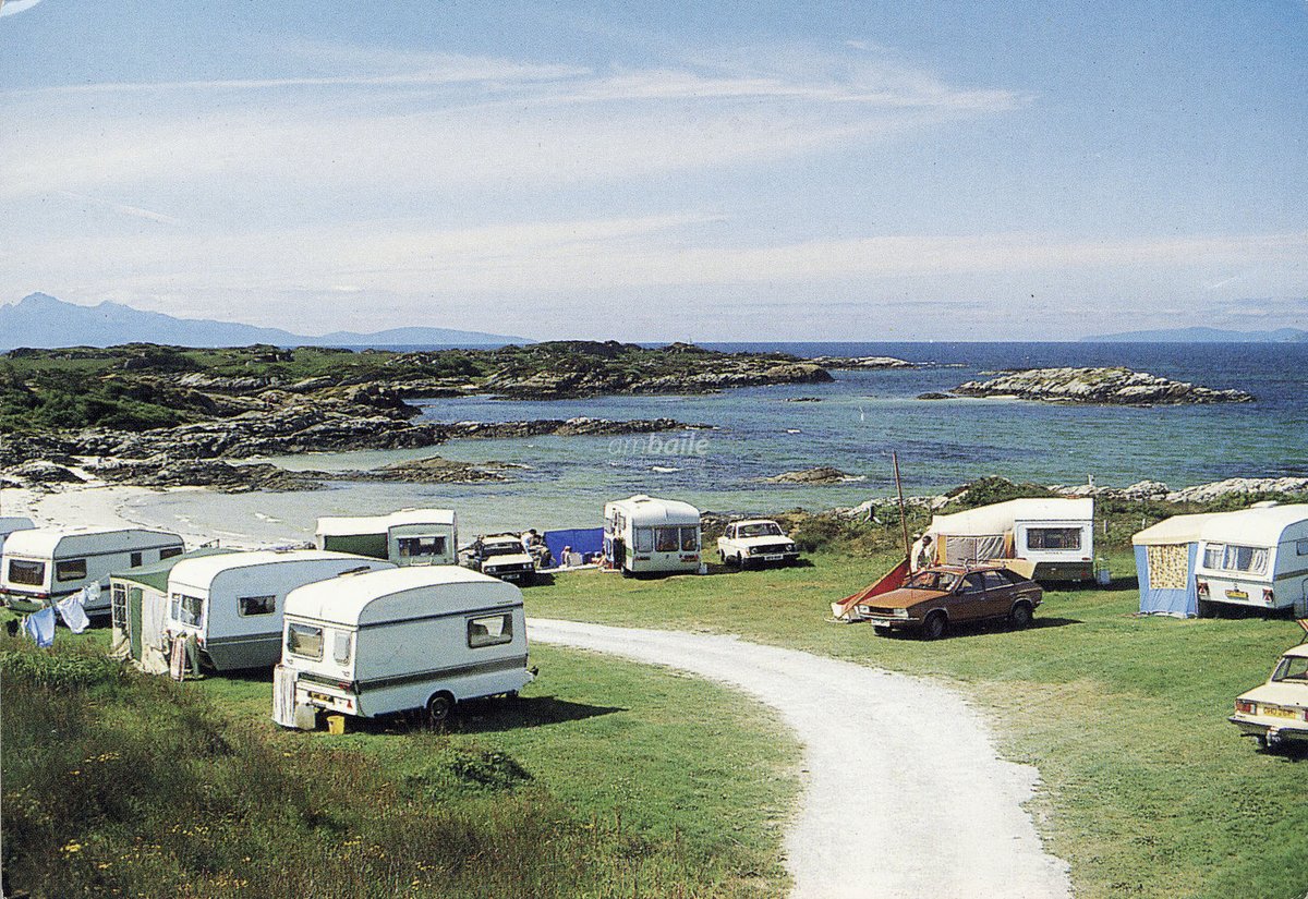 HighlandHistory's tweet photo. Campsite between #Arisaig and #Morar, c1970s. In the distance, Rum (left) and Sleat (right)

[source: @hlhlibraries' postcard collection] https://t.co/BLCPNuyuCF