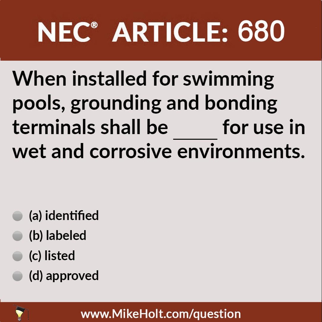 Check out our daily NEC question! Know the answer? Submit it at mikeholt.com/question....
#NECQuestion #2020NEC #ElectricalTraining #ElectricalEducation #NECRequirements #ElectricianLife #ElectricalTrade #MikeHolt #Electrical #Electrician #ElectricalExamPrep