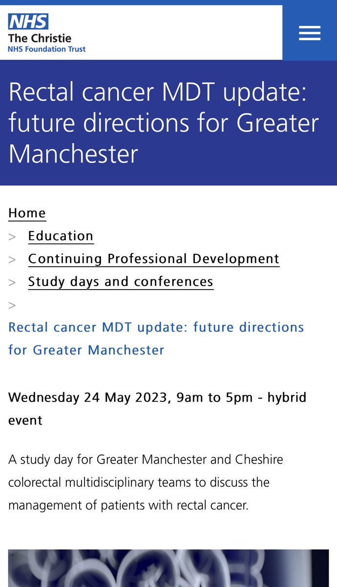 Wonderful rectal cancer study day @TheChristieNHS organised by many including @paulo_sutt @ClaireLArthur @vjplested. Patients from @GMCancerWfandEd should have access to wide range of treatments for early and advanced disease through their MDTs @ACPGBI @CRUKresearch @IMPACTaudit