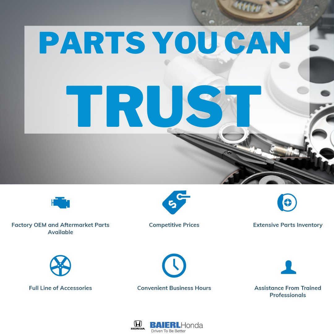 Reliable parts are just a click away! Get the quality you deserve at Baierl Honda's Parts Deparment. Shop now through the link below!

bit.ly/BHondaParts

#toyota #letsgoplaces #toyotanation #toyotalife #toyotausa #toyotalove #toyotaperformance #baierltoyota