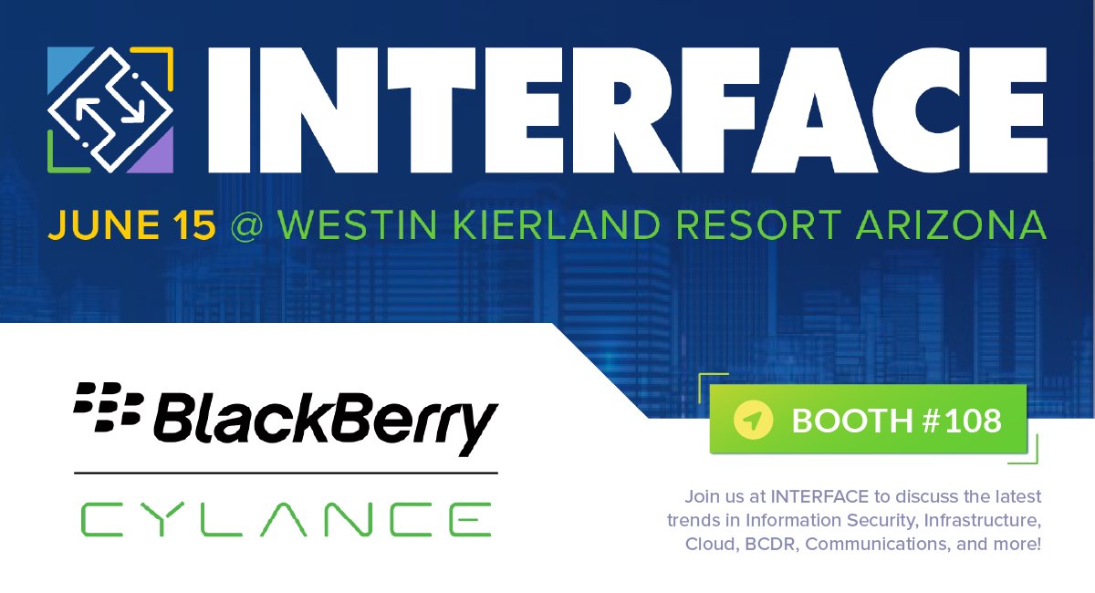 BlackBerry's tweet photo. Heading to #INTERFACE Phoenix on Jun. 15? Drop by the #BlackBerry booth (#108) to learn about our streamlined and updated #cybersecurity product portfolio.
Register with our promo code RMTS23BlackBerry to receive complimentary admission.
https://t.co/eNNQljmXDF
#interfacetour https://t.co/8dQZEAajGY