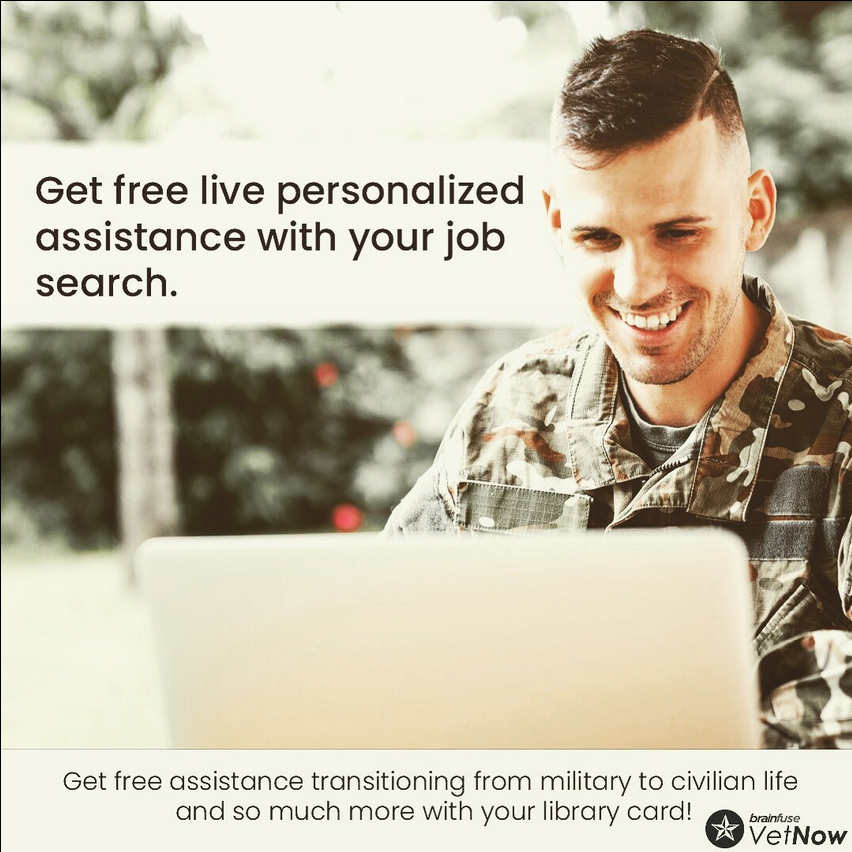 Get free assistance transitioning from military to civilian life and so much more with your #HaverhillPublicLibrary card and #BrainFuse#VetNow! Follow the link to access this digital resource and more! bit.ly/398hENt