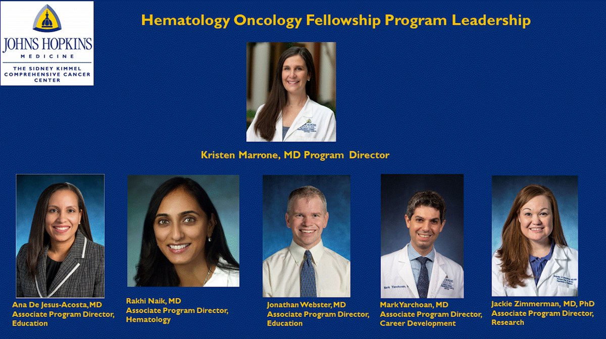 Johns Hopkins Hematology and Oncology Fellowship (@hopkins_hemonc) on Twitter photo We are so excited to announce our new program leadership. Program Director, Dr. <a href="/kamarroneMD/">Kristen A. Marrone, MD</a>, Associate Program Directors, Drs. Ana De Jesus-Acosta, <a href="/redcell_doc/">Rakhi Naik, MD MHS</a>, <a href="/LeukDocWebster/">Jonathan Webster</a>, <a href="/MarkYarchoan/">Mark Yarchoan</a>, and <a href="/JZimmermanMDPhD/">Jackie Zimmerman</a>. #1Fellowship1Family We are so excited to announce our new program leadership. Program Director, Dr. <a href="/kamarroneMD/">Kristen A. Marrone, MD</a>, Associate Program Directors, Drs. Ana De Jesus-Acosta, <a href="/redcell_doc/">Rakhi Naik, MD MHS</a>, <a href="/LeukDocWebster/">Jonathan Webster</a>, <a href="/MarkYarchoan/">Mark Yarchoan</a>, and <a href="/JZimmermanMDPhD/">Jackie Zimmerman</a>. #1Fellowship1Family