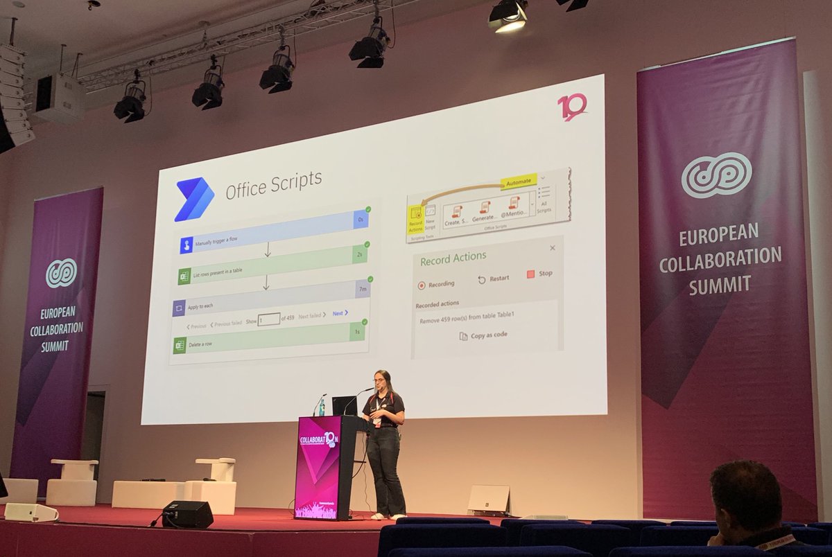 TKarafilov's tweet photo. #OfficeScripts called from a #PowerAutomate cloud flow shown by @Elisa_Barcena at @collabsummit. #communityrocks https://t.co/rygWd8b0VX
