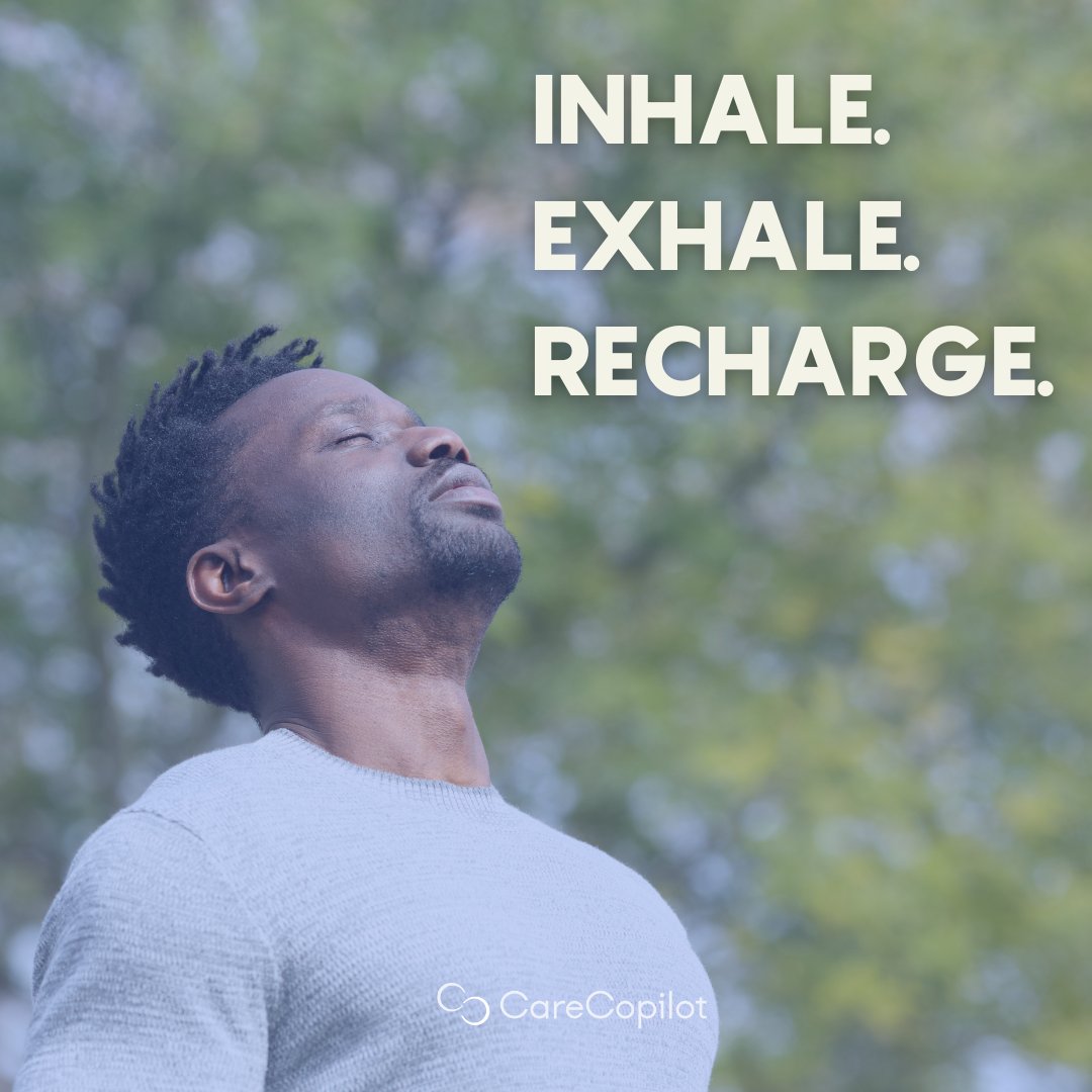 CareCopilotCo's tweet photo. Caregivers, remember to take a moment for yourself during the demands of caring for your loved ones. You deserve moments of peace and rejuvenation as you continue to shine your compassionate light. ✨ #Carecopilot #CaregivingSupport #CareGivingIsHard #Breathe #Recharge #Selfcare https://t.co/JFRy6nOyql