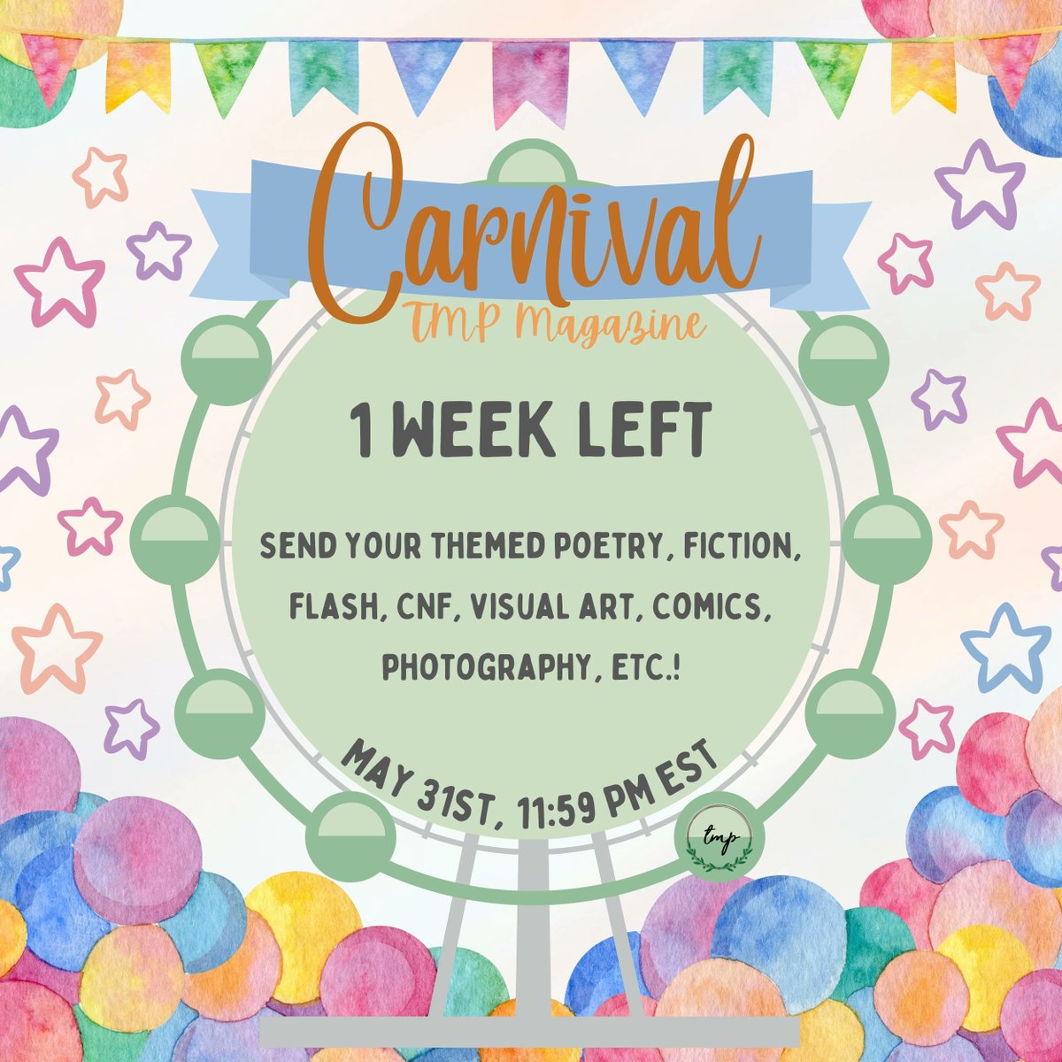 ONE WEEK LEFT to submit your carnival themed pieces! Your submissions have us in the tunnel of love so far! 😍

Submit here: theminisonproject.com/magsubmissions

#TMPMagazine #Carnival #Circus