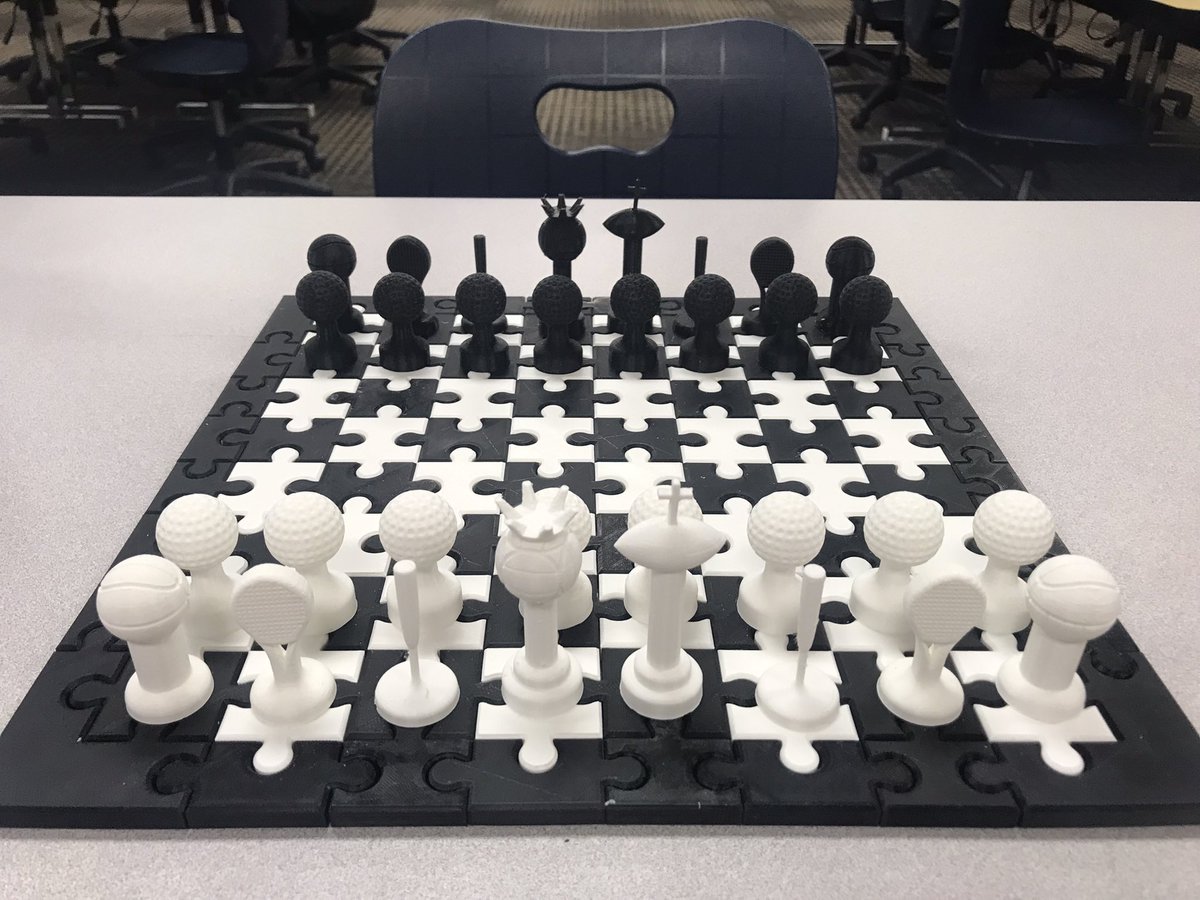3D printed chess set. Completely designed in Fusion360 then printed by <a href="/zeelandschools/">Zeeland Public Schools</a> Engineering 1 student Mason Landes! 

#PLTW #STEMeducation