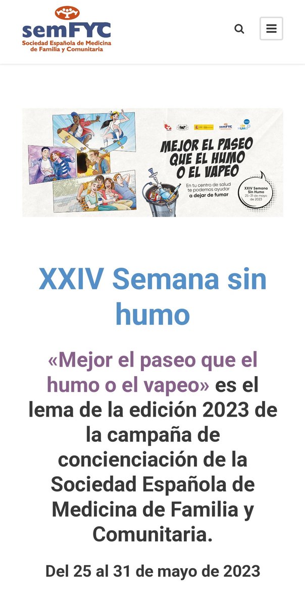 🕛Desde mañana #25mayo al #31mayo inicia la #SemanaSinHumo2023 🚭
'𝗠𝗲𝗷𝗼𝗿 𝗲𝗹 𝗽𝗮𝘀𝗲𝗼 𝗾𝘂𝗲 𝗲𝗹 𝗵𝘂𝗺𝗼 𝗼 𝗲𝗹 𝘃𝗮𝗽𝗲𝗼' 

🥼Si quieres dejar de fumar contacta con tu centro de salud, te ayudarán.

#DíaMundialSinTabaco
#TabacoEpidemiaSilenciosa
#PrevenciónTabaquismo