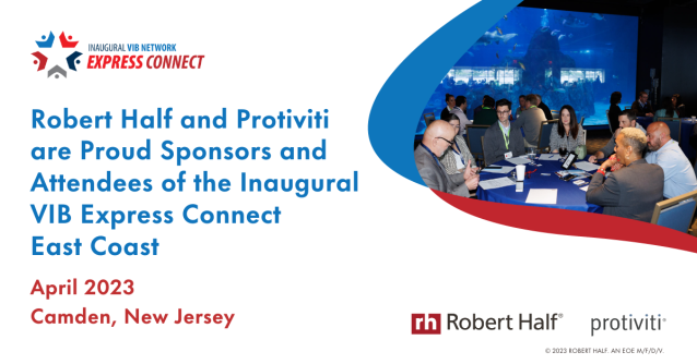 @RobertHalf and @Protiviti proudly incorporate veteran-owned businesses into our supply chain. As part of our supplier inclusion program, we sponsored @VIBNetwork in April held in #Camden #NewJersey to share resources. #2023VIBExpressConnect bit.ly/423pS0P