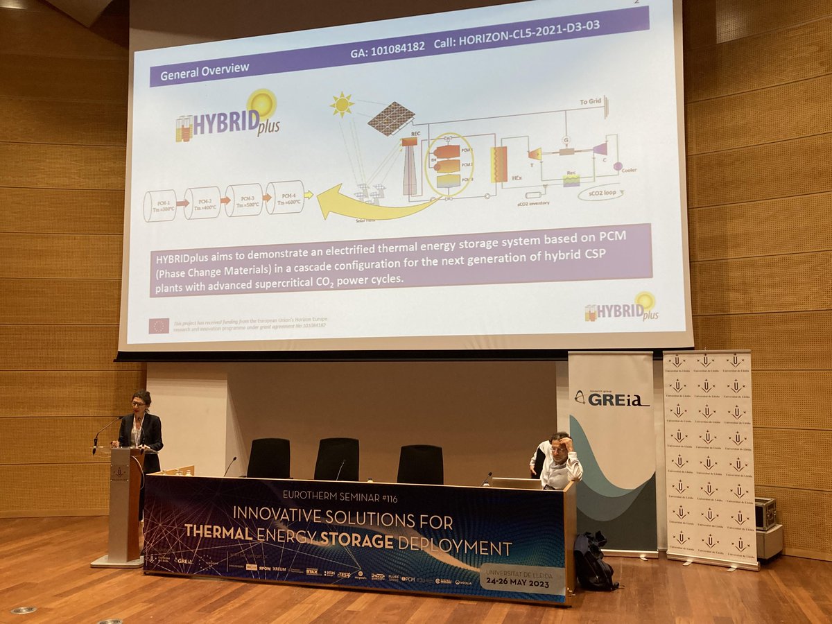 ☀️<a href="/HYBRIDplus_EU/">HYBRIDplus</a> project coordinator Cristina Prieto from <a href="/unisevilla/">Universidad de Sevilla</a> is presenting at the <a href="/Eurotherm116/">@eurotherm#116</a>.  
Join forces towards a full #renewable European #grid !  

#TES #cleanenergy #storage #innovation #collaboration #European