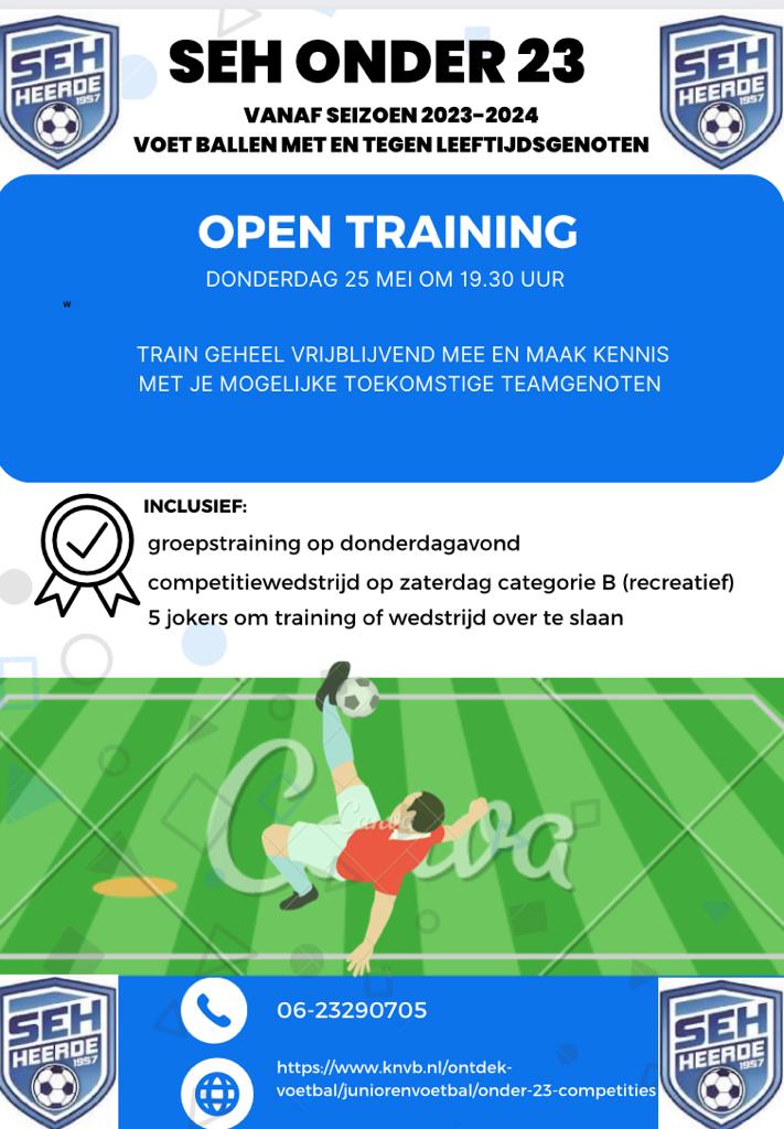 Morgen is er een open training voor het nieuwe O23-team. Maak zo misschien wel kennis met je toekomstige teamgenoten! De training op sportpark 'De Eeuwlanden' start om 19.30 uur. Ook niet-leden zijn uiteraard welkom. @ vvseh.nl/open-training-… #rt #heerde #recreatief #wijzijnseh