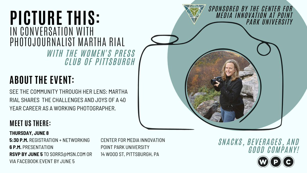 🌟 Join us on June 8th at 6 p.m. for an inspiring evening with award-winning photographer Martha Rial at the Center for Media Innovation! 📸 Hosted by <a href="/wpcpgh/">Women's Press Club of Pittsburgh</a>

Register and RSVP now! ⬇️

fb.me/e/2ySLacX6J