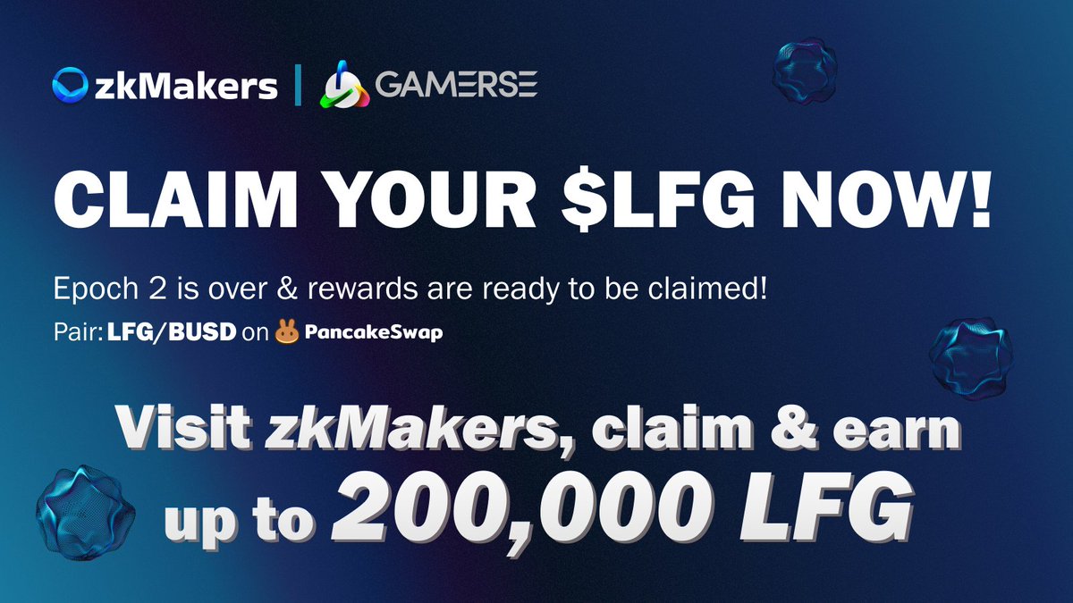 zkMakers's tweet photo. π°Time to Claim your$LFG Rewards!π΅
Traders, claim NOW your $LFG rewards from the @Gamersenft LFG/BUSD @PancakeSwap Reward Pool #2Epoch. Get your share of 200,000 $LFG based on your certified volume!
πTotal Volume Certified (TVC): $23,132.26
π€Total rewards: $LFG 200,000 ($226.8)
πAPR: 49.8%
https://t.co/Vt5veiUbBV
#Trade2Earn #zkMakers #LFG